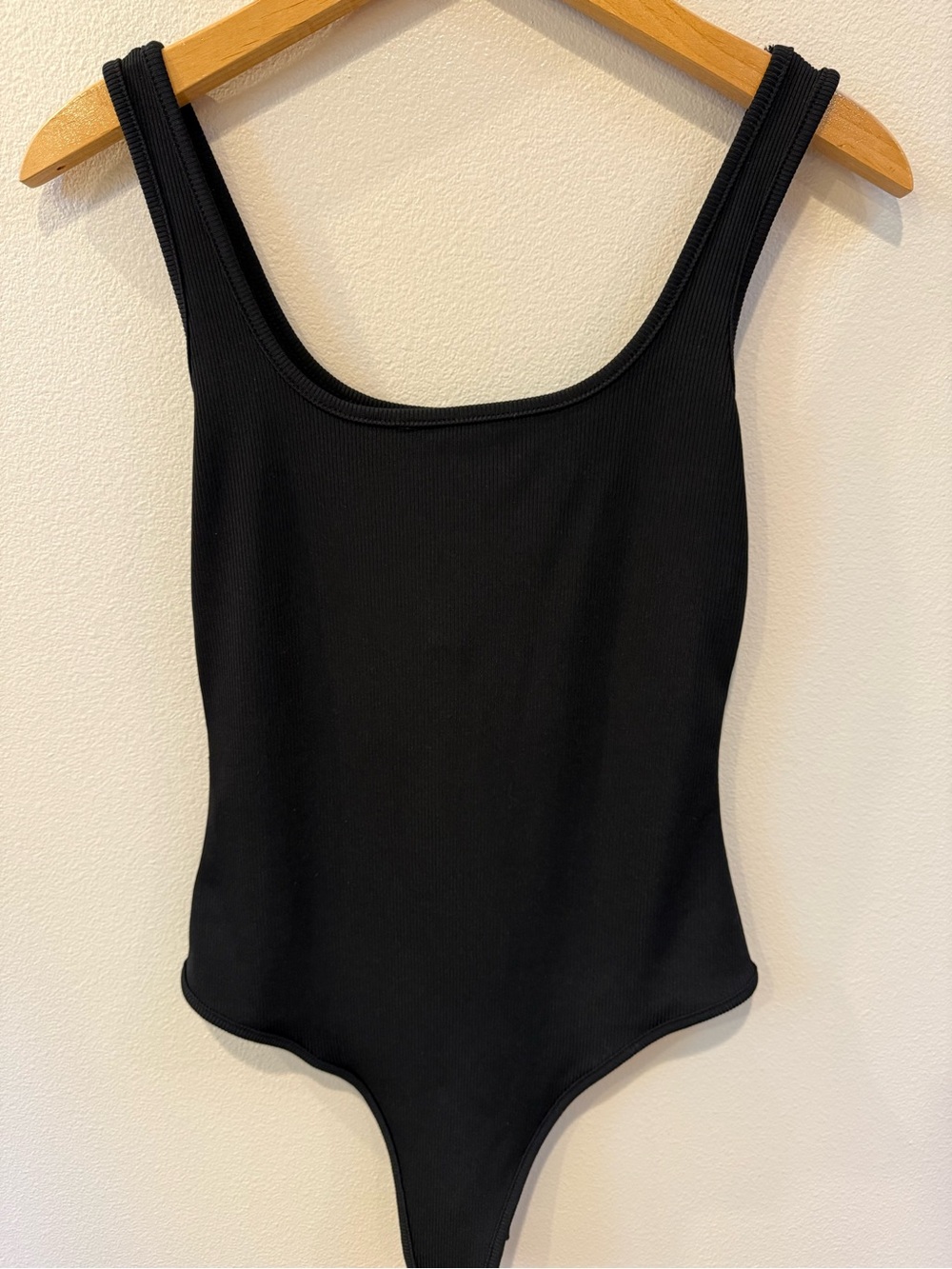 Black Ribbed Scoop Neck Bodysuit